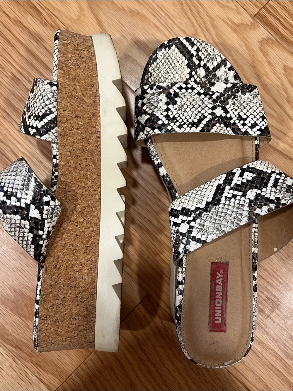Unionbay Snake Print Cork Platform Sandals